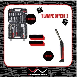 LOT coffret douille/cliquet + 1 Lampe 700 lumen offert