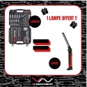 LOT coffret douille/cliquet + 1 Lampe 700 lumen offert