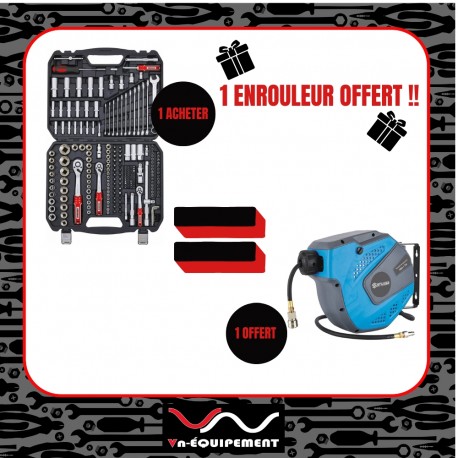 LOT coffret douille/cliquet + enrouleur 10M offert