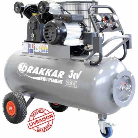 Compresseur d'air 3CV 200 litres 230V - 11274 Drakkar Equipement