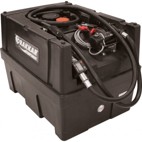 Cuve de ravitaillement gasoil 200L avec pompe 12V, pistolet auto, volucompteur digital et sans capot