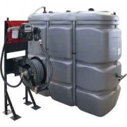 Cuve de stockage gasoil PEHD DP 2000L avec kit support, station gasoil 60 l/min, enrouleur automatique 10m Ø 20mm