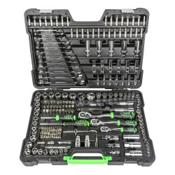 Coffret à outils 216 pièces avec douilles hexagonales 1/4", 3/8" et 1/2" finition chromée - JBM
