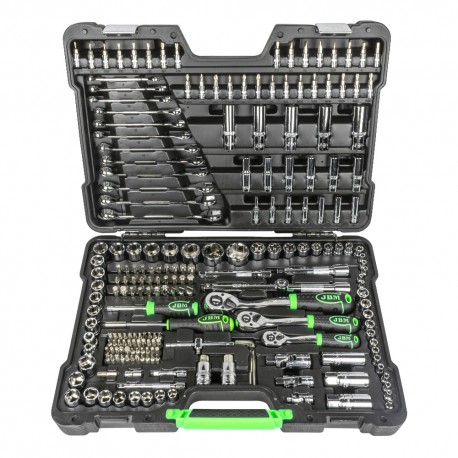 Coffret à outils 216 pièces avec douilles hexagonales 1/4", 3/8" et 1/2" finition chromée - JBM