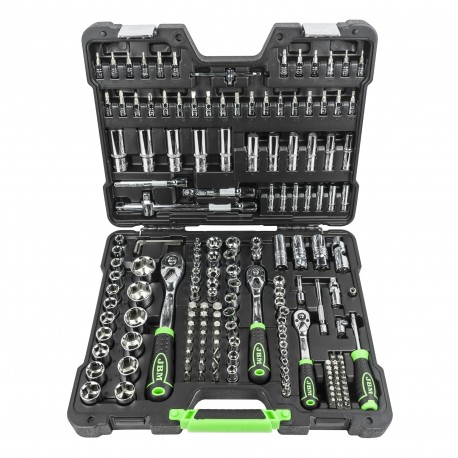 Coffret à outils 179 pièces avec douilles hexagonales 1/4", 3/8" et 1/2" finition chromée - JBM