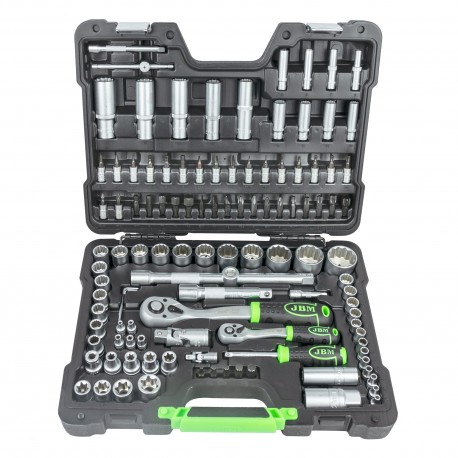 Coffret à outils 113 pièces avec douilles 12 pans 1/4" et 1/2" finition zinguée