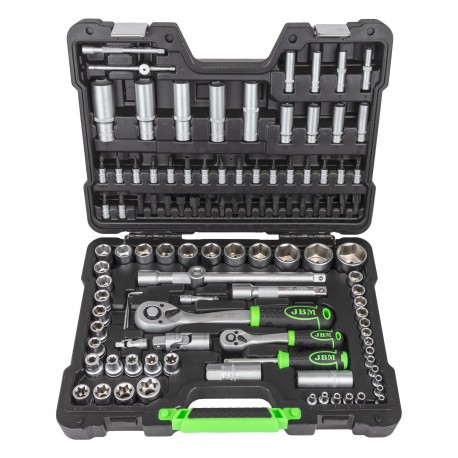 Coffret à outils 108 pièces avec douilles hexagonales 1/4" et 1/2" finition zinguée