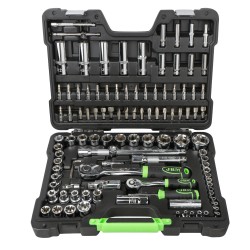 Coffret à outils 108 pièces avec douilles hexagonales 1/4" et 1/2" finition chromée