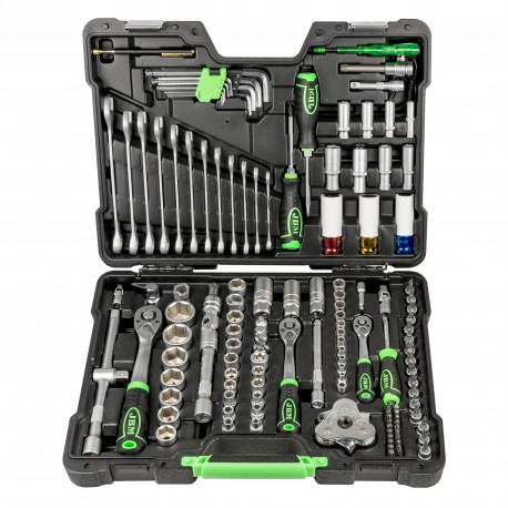 Coffret à outils 132 pièces avec douilles hexagonales 1/4", 3/8" et 1/2" finition zinguée