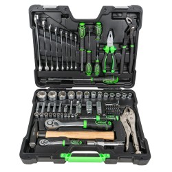 Coffret à outils 72 pièces avec douilles hexagonales 1/4" et 1/2" finition zinguée