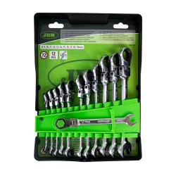 Jeu de 12 clés mixtes à cliquet articulées 72 dents de 8 à 19 mm pour mécanique et maintenance