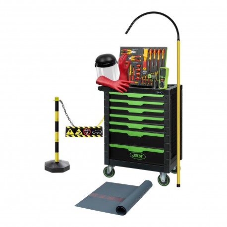 Servante d'atelier 7 tiroirs verte spécial VDE pour véhicules électriques et hybrides