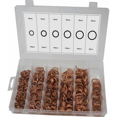 Coffret de joints de vidange en cuivre – 525 pièces