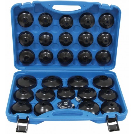 Coffret de 30 cloches en acier pour filtres à huile avec entraînement 3/8" compatible voitures et utilitaires