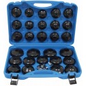 Coffret de 30 cloches en acier pour filtres à huile avec entraînement 3/8" compatible voitures et utilitaires