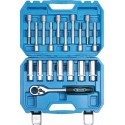 Coffret d'outils pour démontage de têtes d'amortisseurs 18 pièces avec douilles traversantes et cliquet