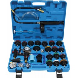 Testeur et kit de remplissage pneumatique de système de refroidissement 28 pièces avec pompe et adaptateurs