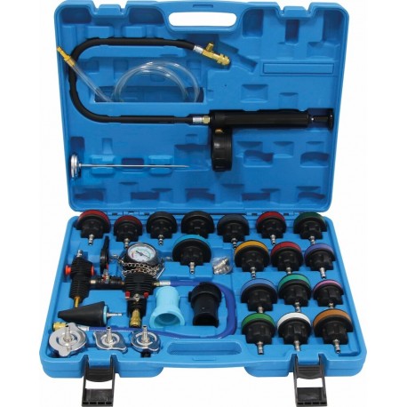 Testeur et kit de remplissage pneumatique de système de refroidissement 28 pièces avec pompe et adaptateurs