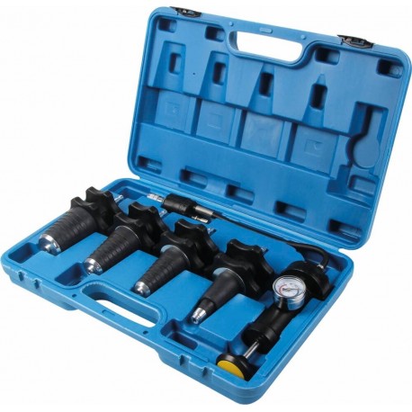 Testeur de pression universel pour circuit de refroidissement 5 pièces avec adaptateurs coniques