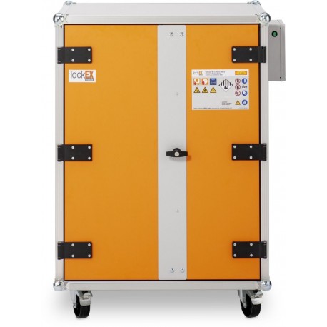 Armoire de sécurité anti-feu lockEX® 2.0 8/10 Premium 230 V sur roulettes pour la charge de batteries lithium-ion