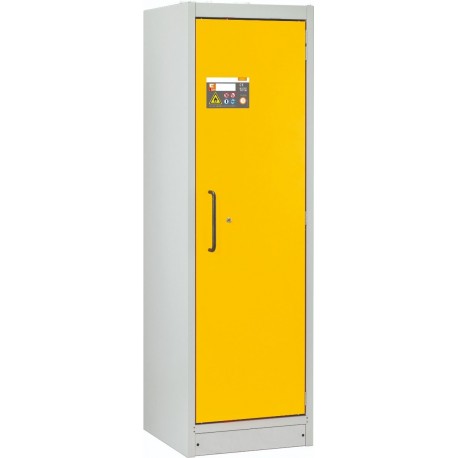 Armoire anti-feu PROline 6/20 F90 1 porte droite jaune avec bac de rétention 33 L pour stockage de produits dangereux