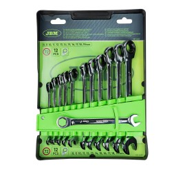 Jeu de 12 clés mixtes à cliquet 72 dents en acier – Profil 12 pans, tailles de 8 à 19 mm pour usage professionnel
