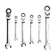 Jeu de 7 clés mixtes à cliquet articulées 72 dents – Profil 12 pans, dimensions de 8 à 19 mm pour usage professionnel