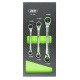 Module de 3 clés mixtes à cliquet 72 dents type 4 en 1 en acier Chrome Vanadium CrV – Dimensions de 8 à 19 mm