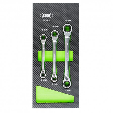 Module de 3 clés mixtes à cliquet 72 dents type 4 en 1 en acier Chrome Vanadium CrV – Dimensions de 8 à 19 mm
