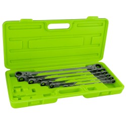 Jeu de 6 clés mixtes à cliquet articulées en coffret avec profil 12 pans et mécanisme 72 dents de 8x9 à 17x19 mm