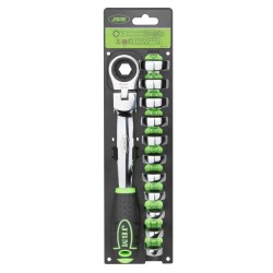 Jeu de clé à cliquet articulée 72 dents avec 12 têtes interchangeables de 8 à 19 mm pour mécanique professionnelle