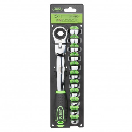 Jeu de clé à cliquet articulée 72 dents avec 12 têtes interchangeables de 8 à 19 mm pour mécanique professionnelle