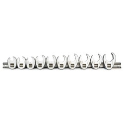 Jeu de 10 clés à fourche Crowfoot 3/8" en acier Chrome Molybdène de 10 à 22 mm pour mécanique professionnelle