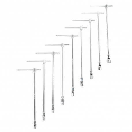 Jeu de 9 clés à douille avec manche en T articulé de 7 à 19 mm en acier Chrome Vanadium pour mécanique professionnelle