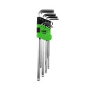 Jeu de 9 clés Allen extra-longues à bout sphérique en acier Chrome Vanadium de 1,5 à 10 mm pour mécanique