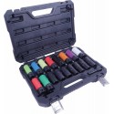 Jeu/Coffret de 18 douilles à chocs 1/2" pour écrous antivol, abîmés ou intacts avec douilles réversibles et Twist