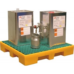 Bac de rétention 35 L ultra bas en polyéthylène avec caillebotis amovible pour produits chimiques, charge 400 kg