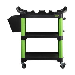 Servante d'atelier 3 plateaux avec rangement detailing, crochets, poubelle intégrée et charge maximum de 135 kg