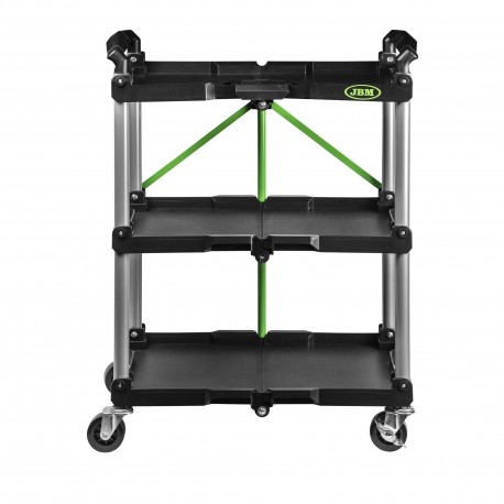 Servante mobile pliable 3 plateaux avec structure aluminium, roulettes et rangement pour atelier et garage