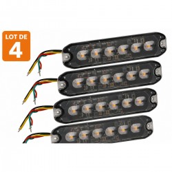 Lot de 4 feux de signalisation LED orange extra plats 6 LED 10 W 12 V / 24 V homologués R65 R10 IP67