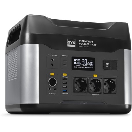 Centrale électrique portable avec batterie LiFePO4 1408 Wh, convertisseur pur sinus 2000 W, fonction booster 12 V