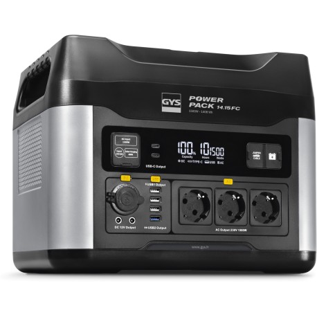 Centrale électrique portable avec batterie LiFePO4 1408 Wh, convertisseur pur sinus 1500 W et fonction booster 12 V