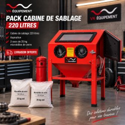 Pack Complet Cabine de Sablage 220L avec Aspiration et Microbille de Verre - Idéal pour Ateliers et Garages