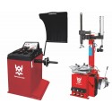 Lot démonte pneu semi-automatique VL/VU avec bras d'assistance et équilibreuse semi-automatique pour roues VL - 230V