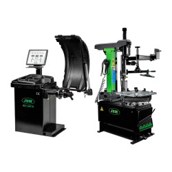 Pack équilibreuse de roue automatique avec pédale de frein et laser + Démonte pneu automatique avec 3ème bras 230V