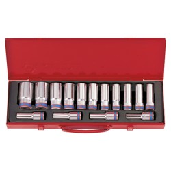 Coffret de douilles longues 6 pans métriques 1/2" - 15 pièces