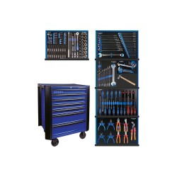 Servante d'atelier BUMPER bleue + 166 pièces king tony