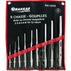 Chasse-goupilles 2-3-4-5-6-8-10-12-14mm de 110 à 248mm - pochette de 9 pcs