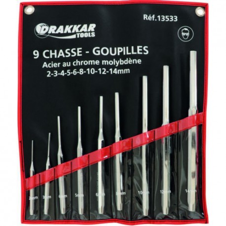 Chasse-goupilles 2-3-4-5-6-8-10-12-14mm de 110 à 248mm - pochette de 9 pcs