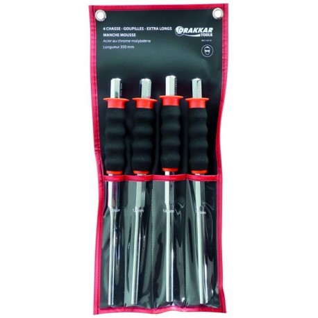 Chasse-goupilles 10-12-14-16mm 350mm avec manche mousse - pochette de 4 pcs